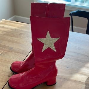 Wonder Woman red boots with gold glitter star.